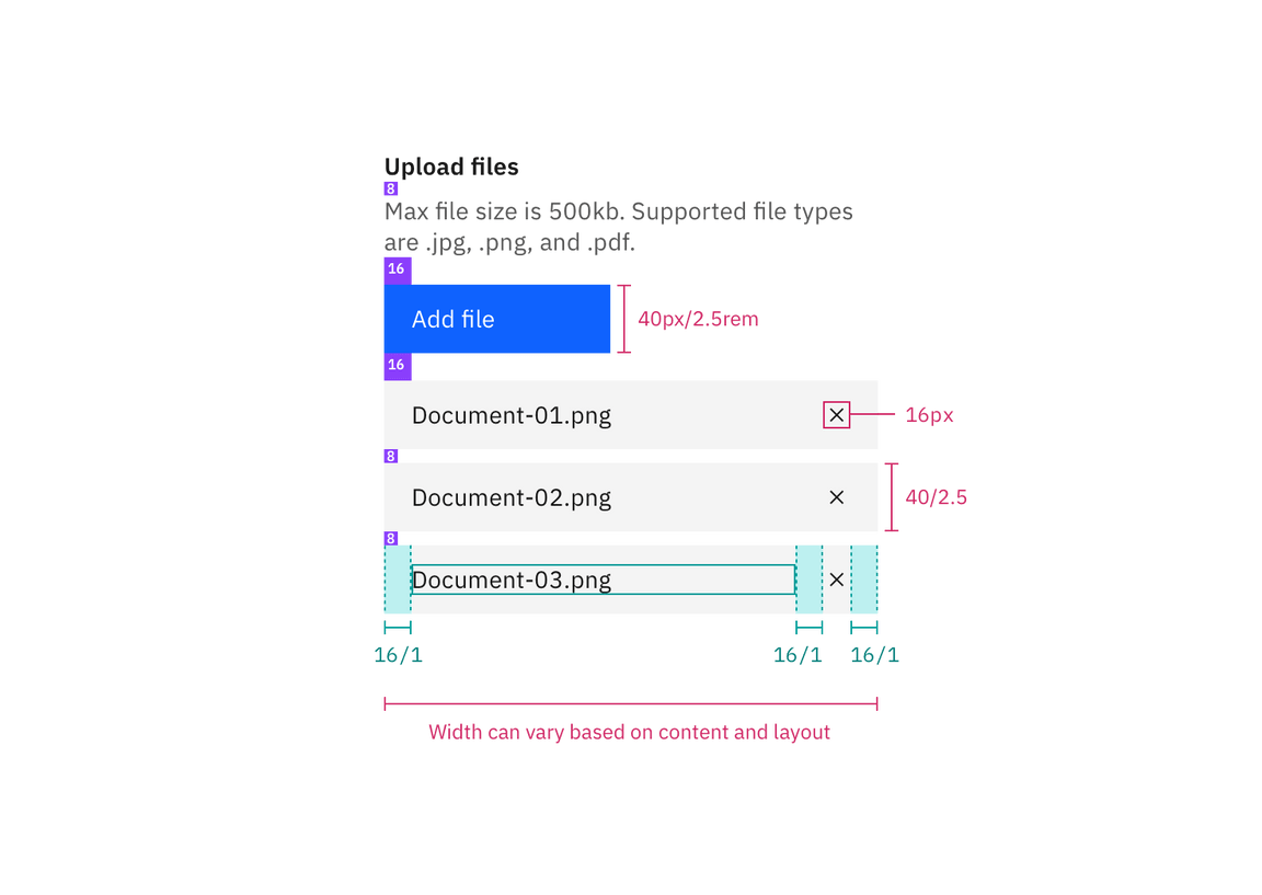 Structure and spacing measurements for file uploader